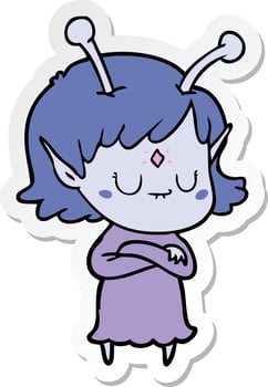 sticker of a cartoon alien girl vector