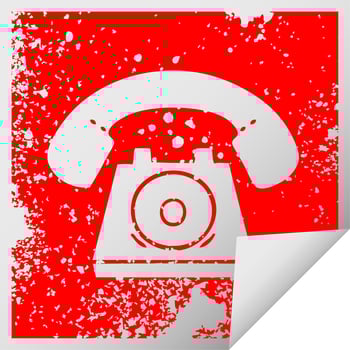 distressed square peeling sticker symbol old telephone vector
