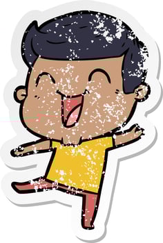 distressed sticker of a cartoon man laughing vector