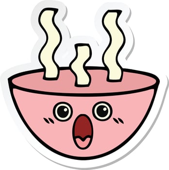 sticker of a cute cartoon bowl of hot soup vector