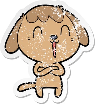 distressed sticker of a cute cartoon dog vector