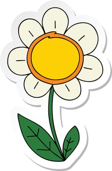 sticker of a quirky hand drawn cartoon daisy vector