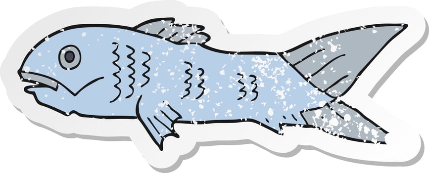 distressed sticker of a cartoon fish vector