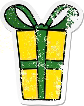 distressed sticker of a quirky hand drawn cartoon present vector
