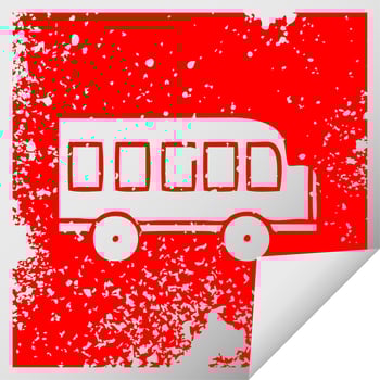 distressed square peeling sticker symbol school bus vector