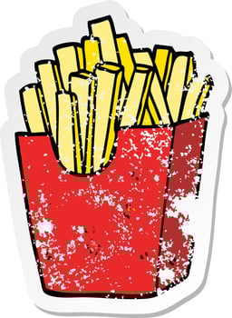 distressed sticker of a cute cartoon box of fries vector