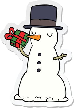 sticker of a cartoon snowman vector