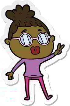 sticker of a cartoon woman making peace sign vector