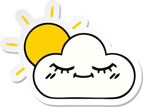 sticker of a cute cartoon sunshine and cloud vector