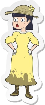 sticker of a cartoon woman in muddy dress vector