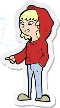 sticker of a cartoon pointing teenager vector