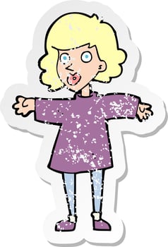 retro distressed sticker of a cartoon nervous woman vector