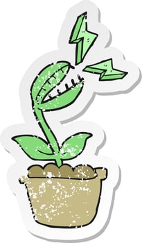 retro distressed sticker of a cartoon venus fly trap vector