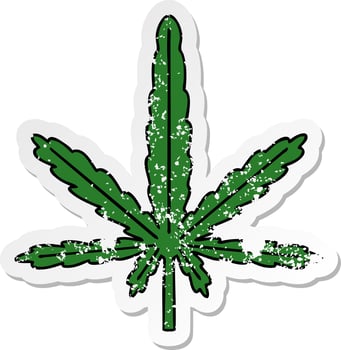 distressed sticker of a quirky hand drawn cartoon marijuana vector