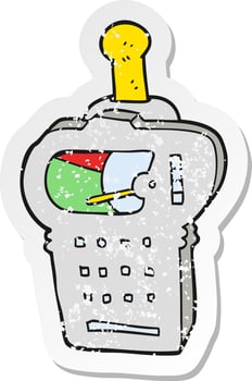 retro distressed sticker of a cartoon scientific device vector