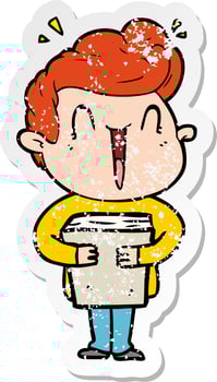 distressed sticker of a cartoon excited man vector