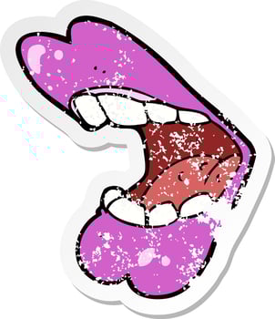 retro distressed sticker of a cartoon halloween mouth vector