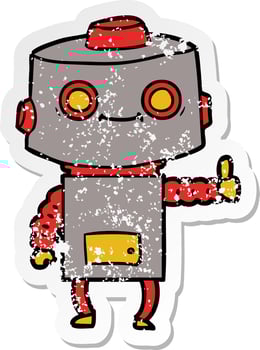 distressed sticker of a cartoon robot vector