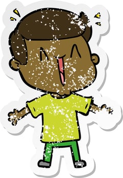 distressed sticker of a cartoon excited man vector