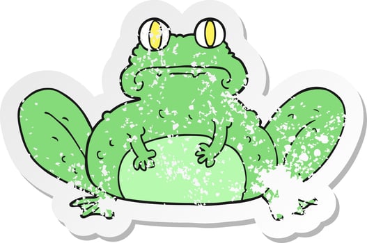 retro distressed sticker of a cartoon frog vector