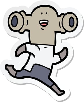 sticker of a friendly cartoon alien running vector