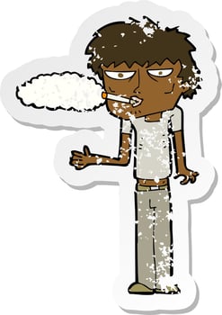retro distressed sticker of a cartoon smoker vector