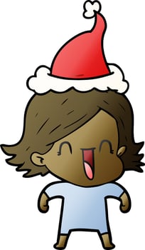 gradient cartoon of a happy woman wearing santa hat vector