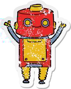 distressed sticker of a cartoon robot vector