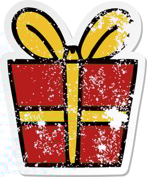 distressed sticker of a quirky hand drawn cartoon present vector