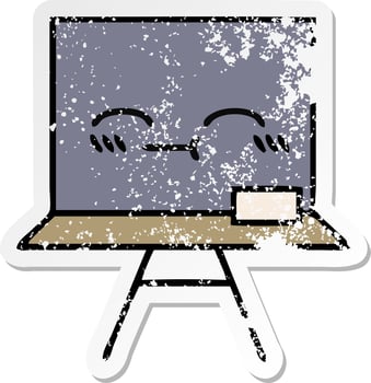 distressed sticker of a cute cartoon chalkboard vector