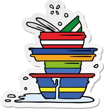 sticker cartoon doodle of a stack of dirty plates vector