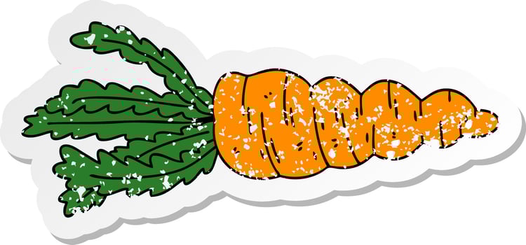distressed sticker of a quirky hand drawn cartoon carrot vector