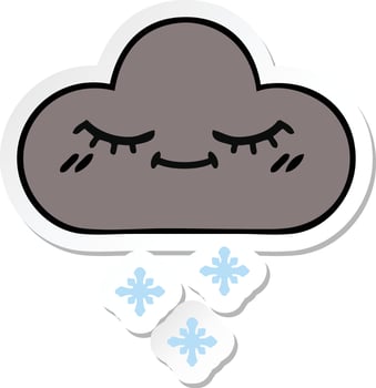sticker of a cute cartoon storm snow cloud vector