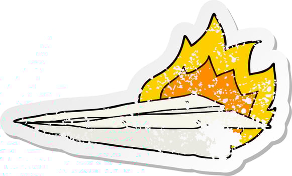 distressed sticker of a cartoon burning paper airplane vector
