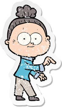 distressed sticker of a cartoon happy old woman vector