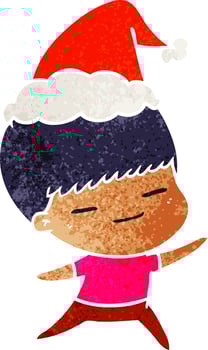 retro cartoon of a smug boy wearing santa hat vector
