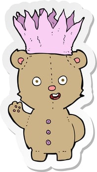 sticker of a cartoon teddy bear wearing paper crown vector