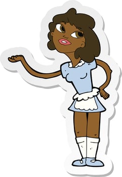 sticker of a cartoon waitress serving vector