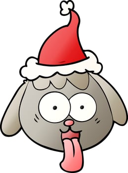 gradient cartoon of a dog face panting wearing santa hat vector