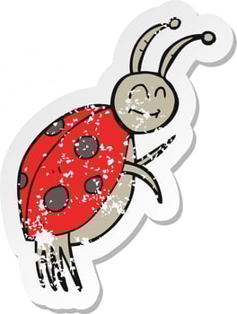 retro distressed sticker of a cartoon ladybug vector