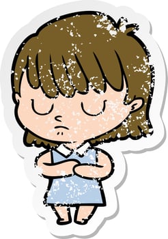 distressed sticker of a cartoon woman vector