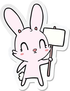 sticker of a cute cartoon rabbit with sign vector