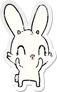 distressed sticker of a cute cartoon rabbit vector