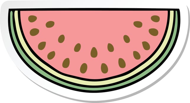 sticker of a quirky hand drawn cartoon watermelon vector