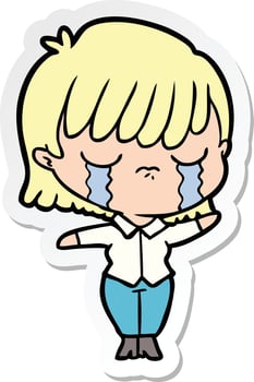 sticker of a cartoon woman crying vector