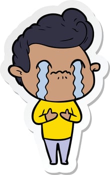 sticker of a cartoon man crying vector