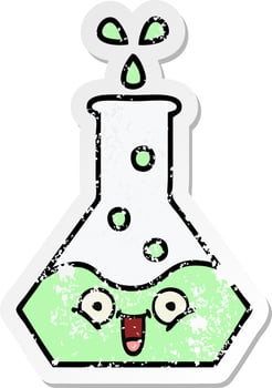 distressed sticker of a cute cartoon science beaker vector