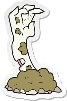 sticker of a cartoon zombie hand rising from ground vector