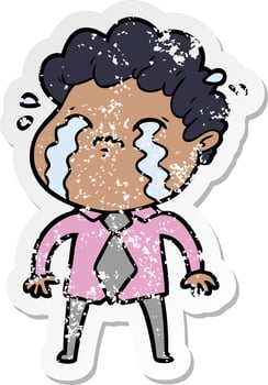 distressed sticker of a cartoon man crying vector