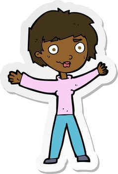 sticker of a cartoon woman waving arms vector